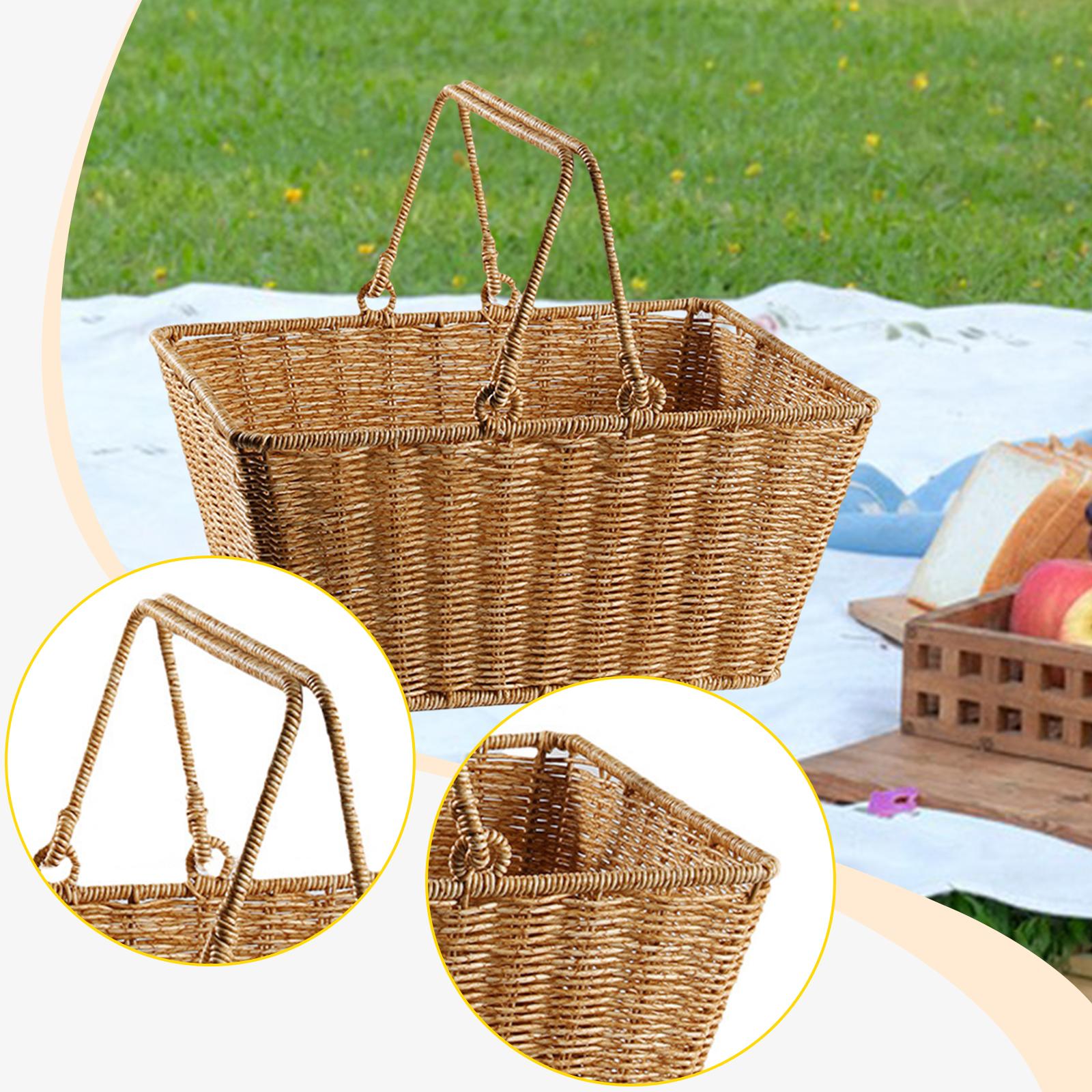 Snacks Food Gift Baskets - ตะกร้าเก็บของปิกนิกพร้อมหูหิ้ว ของขวัญ ตะกร้าแข็งแรงสไตล์นอร์ดิก ตกแต่งสำหรับแคมป์ปิ้ง อเนกประสงค์ สำหรับใส่ผลไม้