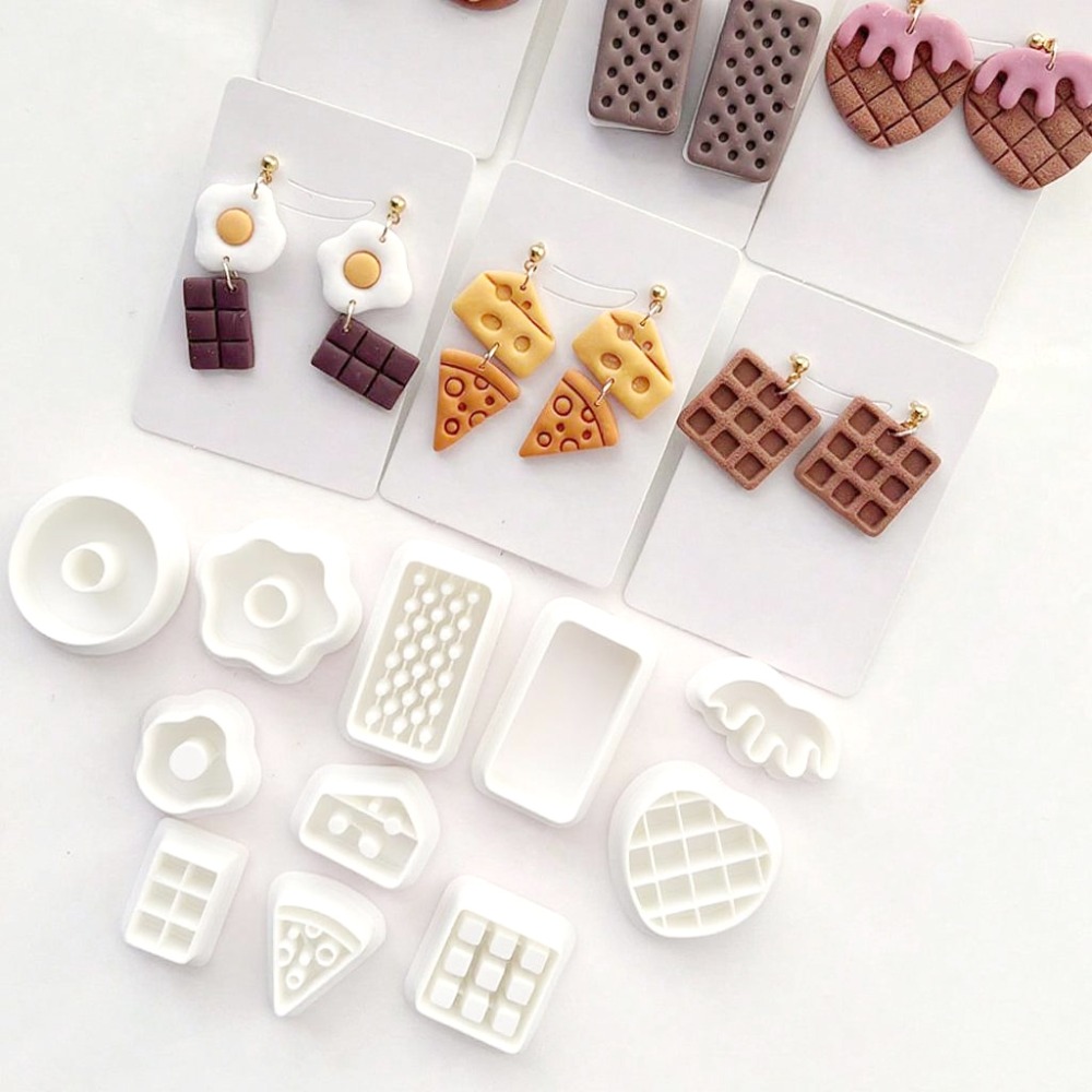 Food Stamps Snacks - ชุดเครื่องมือตัดดินโพลิเมอร์ธีมขนม 11 ชิ้น/ชุด, แม่พิมพ์ดินรูปทรงอาหารสำหรับทำต่างหู DIY, แม่พิมพ์ปั๊มลายเซรามิก