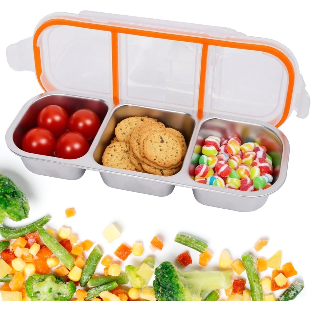 Food Snacks For School - ภาชนะใส่ขนมสแตนเลสพร้อมฝาปิด กล่องเก็บเครื่องปรุงแบบใช้ซ้ำได้ กล่องเก็บอาหารแบบแบ่งช่องสำหรับโรงเรียน บ้าน การเดินทาง กล่องเบนโตะหลายช่องป้องกันการรั่วซึมสำหรับผู้ใหญ่