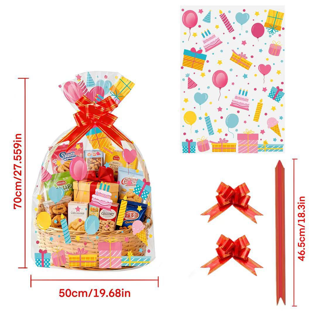 Snacks Food Gift Baskets - ถุงใสพิมพ์ลายวันเกิด 20 ชิ้น ถุงของขวัญ OPP ใส