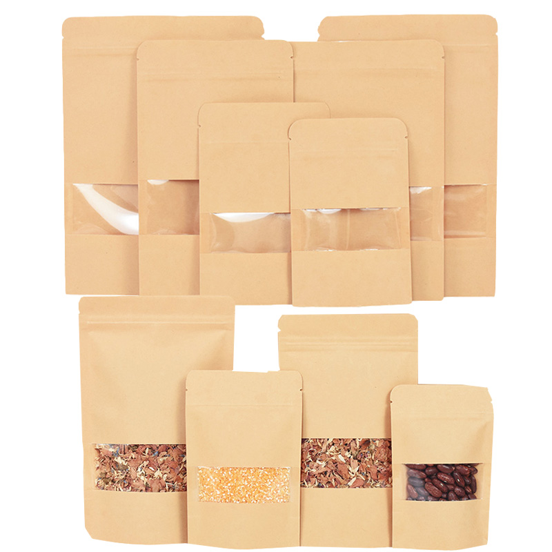 Food Snacks For School - 20/50pcs กระดาษคราฟท์ซิปล็อคถุงหน้าต่างอาหารขนมขบเคี้ยวชาปิดผนึกด้วยตนเองกระเป๋างานแต่งงาน Candy ของขวัญบรรจุภัณฑ์กระเป๋า