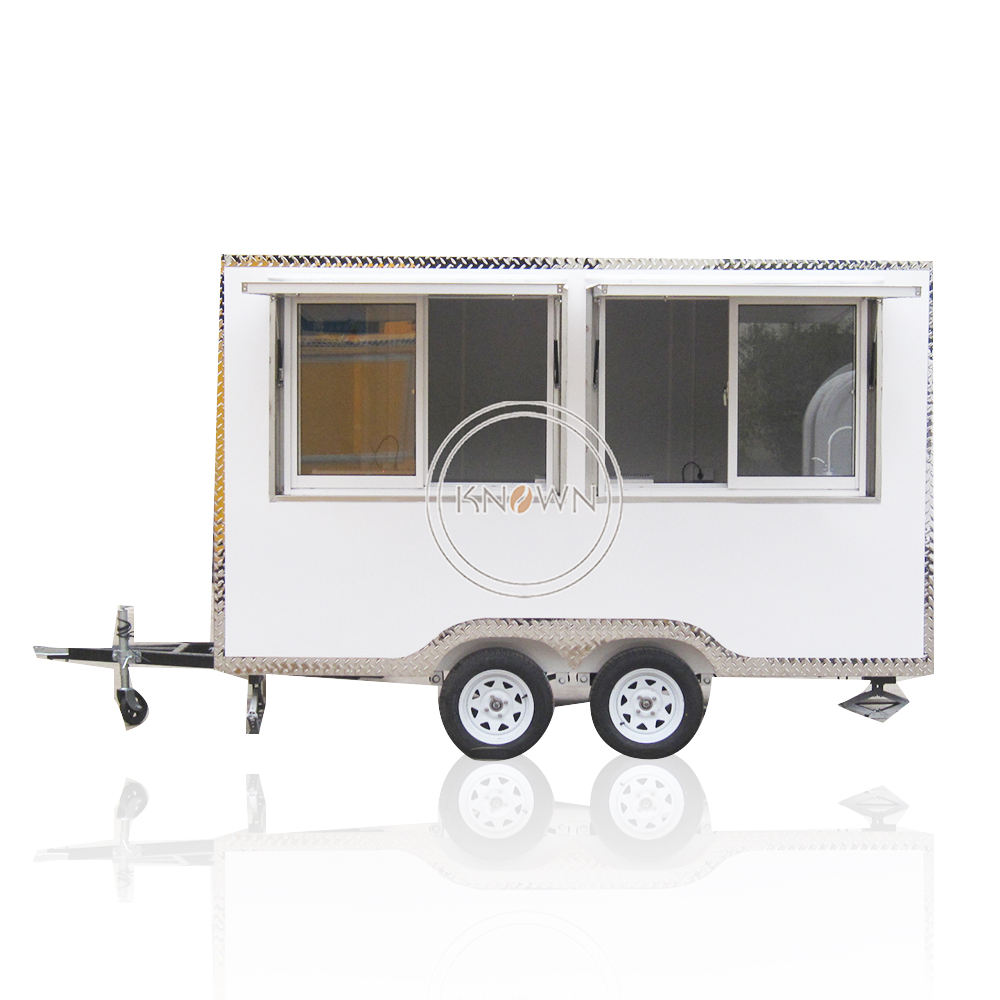 Snacks Food Warmer - รถบรรทุกอาหารเคลื่อนที่/รถพ่วงรถเข็นสําหรับสุนัขร้อน ไอศกรีม และขนมขายพร้อมตู้แช่แข็ง/ตู้เย็น หม้อทอด เครื่องอุ่น แผ่นเหล็ก