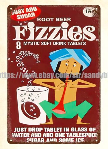 Food Drink Snacks - ป้ายโลหะตกแต่งสไตล์โมเดิร์นลาย Fizzies 1960s สำหรับเครื่องดื่มและขนมขบเคี้ยว