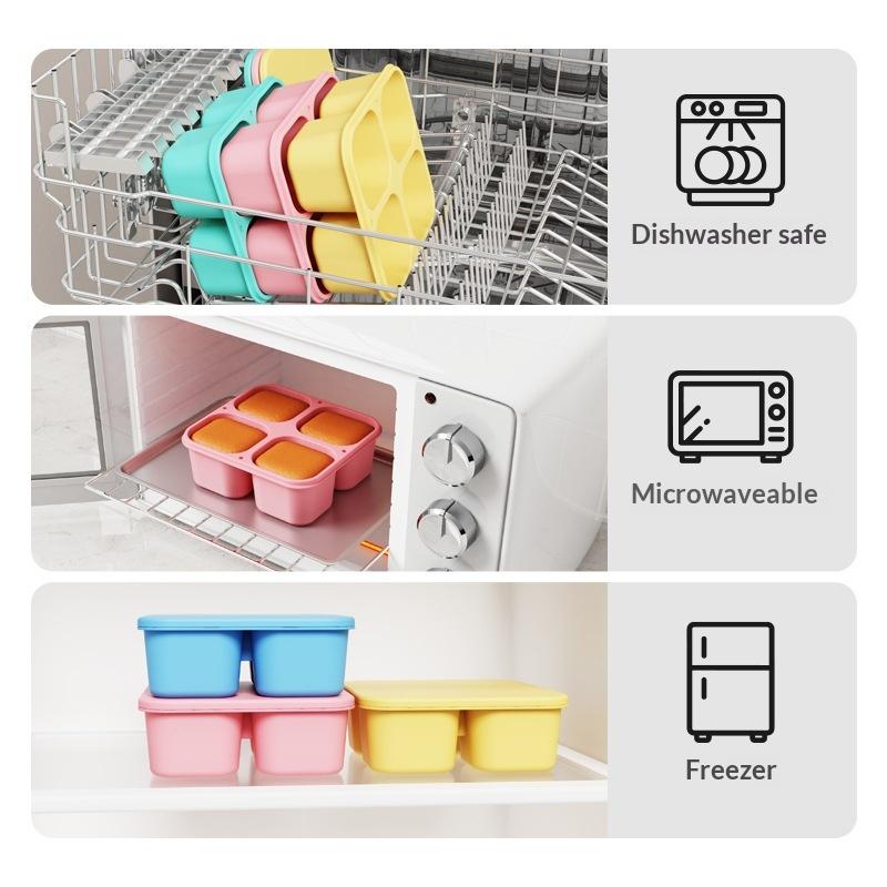 Food Snacks For School - กล่องใส่ขนมซิลิโคนเกรดอาหาร 4 ช่องพร้อมฝาปิดสนิท เหมาะสำหรับเด็ก ไปโรงเรียน ปิกนิก