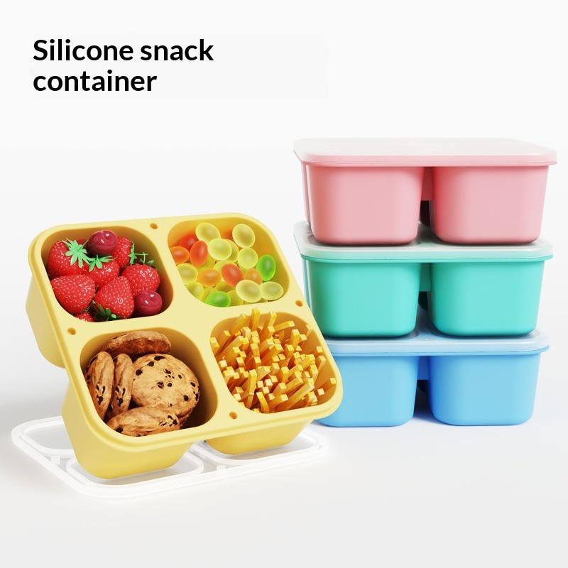Food Snacks For School - กล่องขนมซิลิโคน: เกรดอาหาร 4 ช่อง ฝาปิดสนิท สำหรับเด็ก