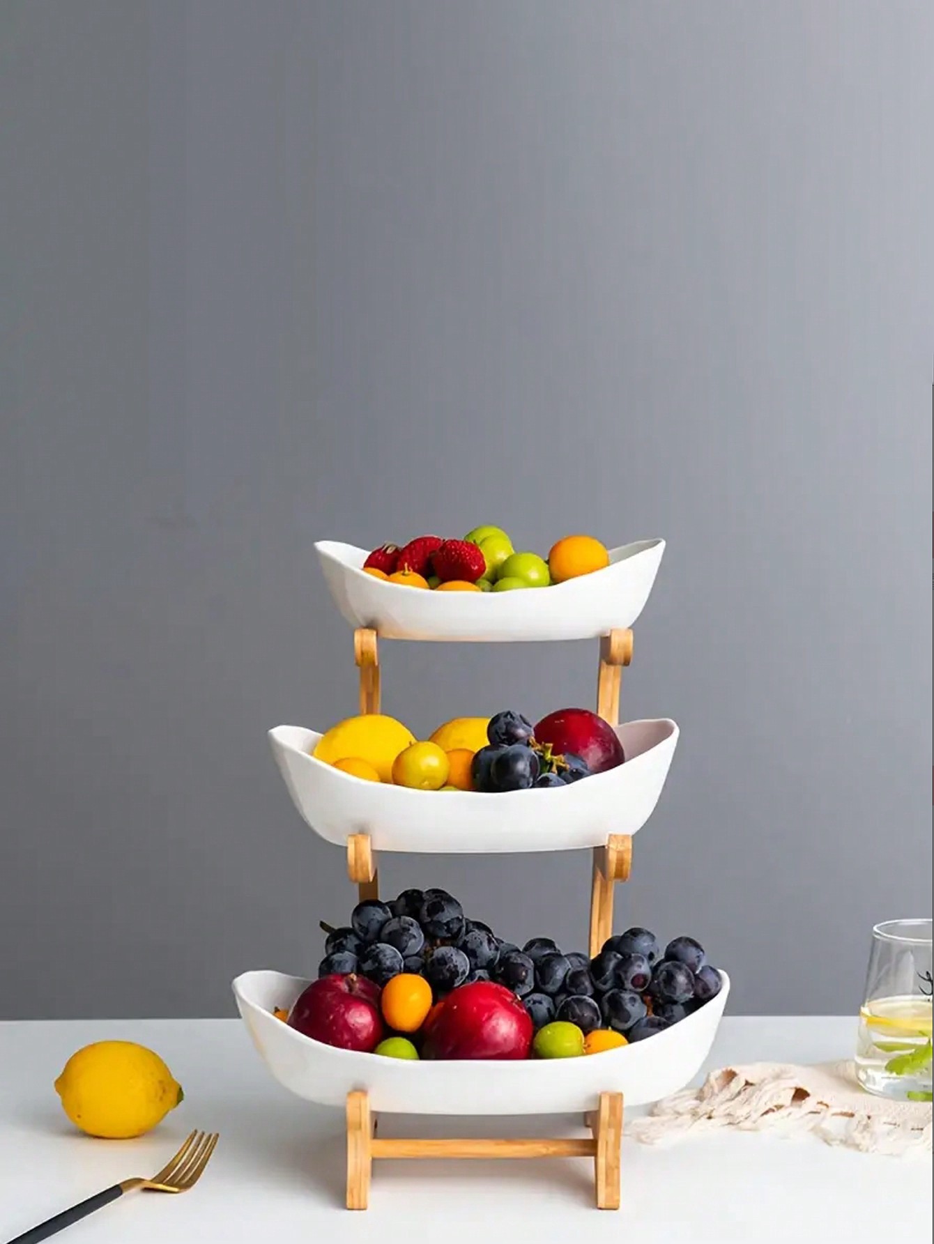 ตะกร้าผลไม้ไม้ 3 ชั้นสุดหรู -  - Snacks Food Gift Baskets บทวิจารณ์และราคา