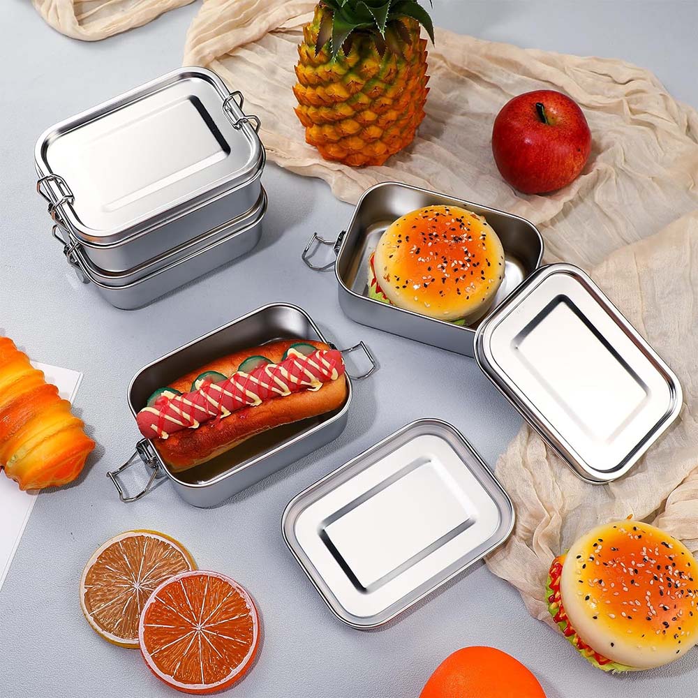 4 ชิ้นสแตนเลสสตีลกล่องเบนโตะโล - Food Snacks For School บทวิจารณ์และราคา
