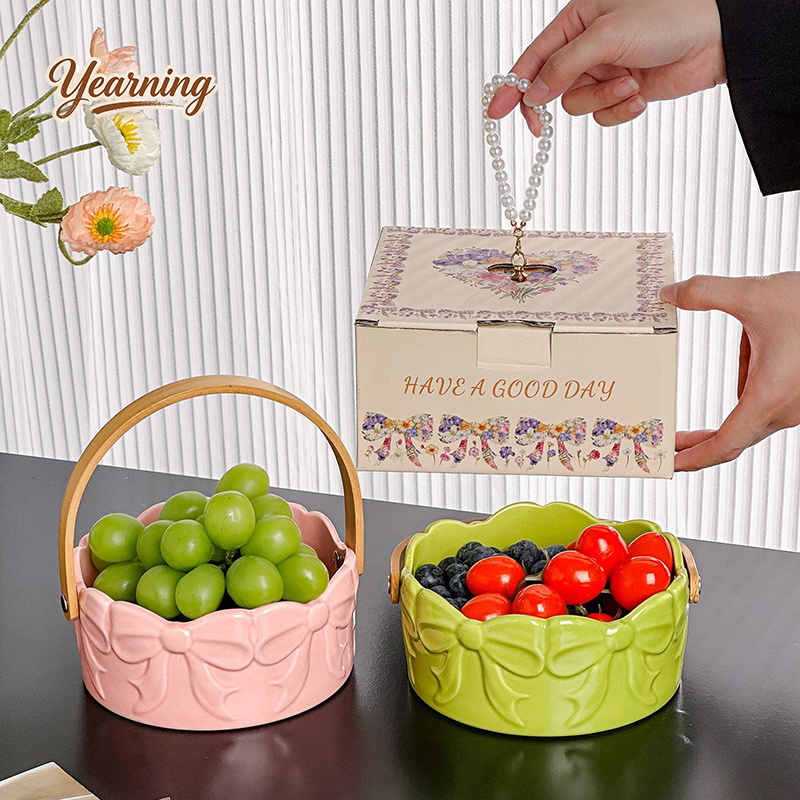 ตะกร้าผลไม้เซรามิคด้ามจับทรงโค - Snacks Food Gift Baskets บทวิจารณ์และราคา